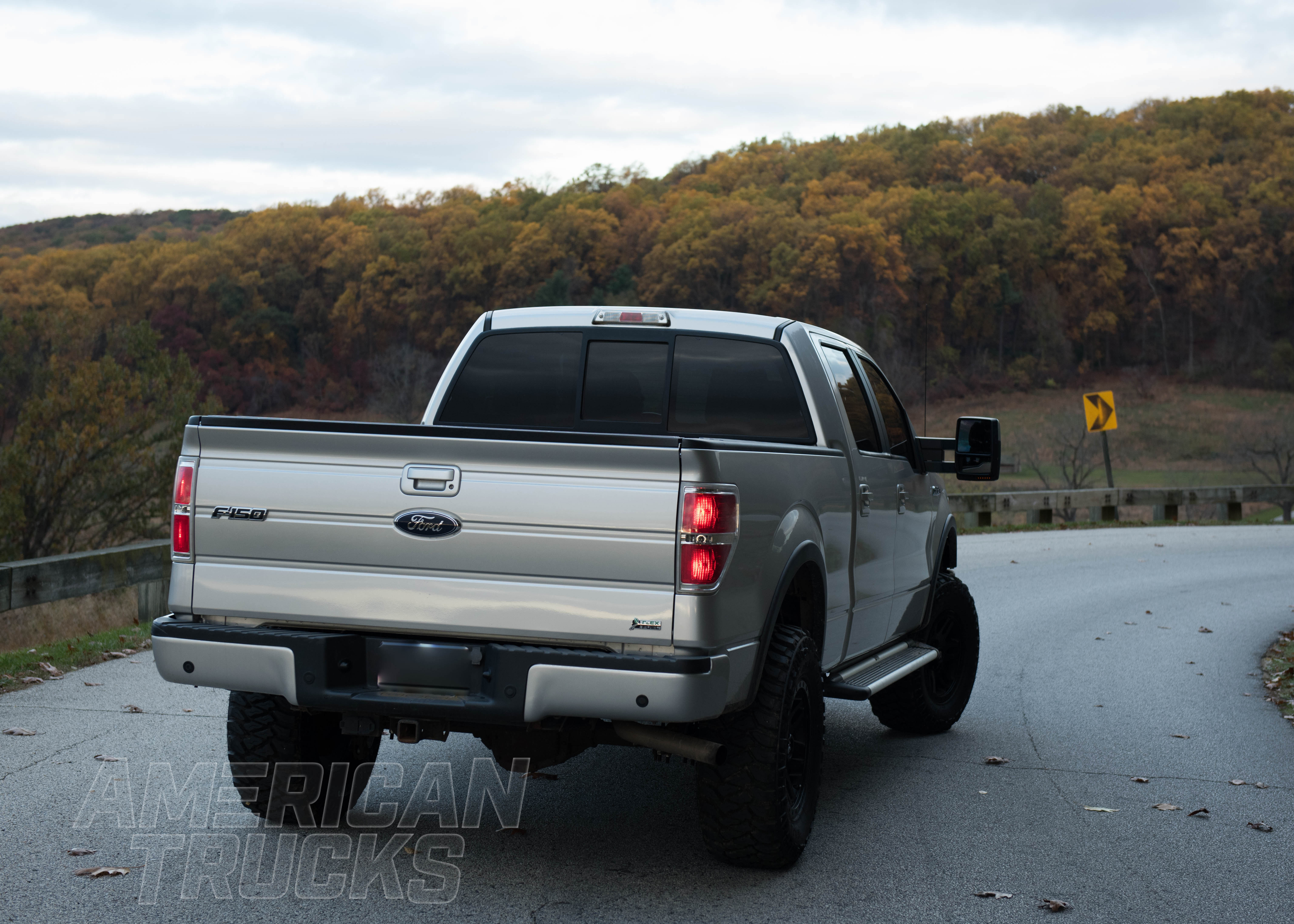 F150 on The Road with Towing Mirrors and Towing Hitch